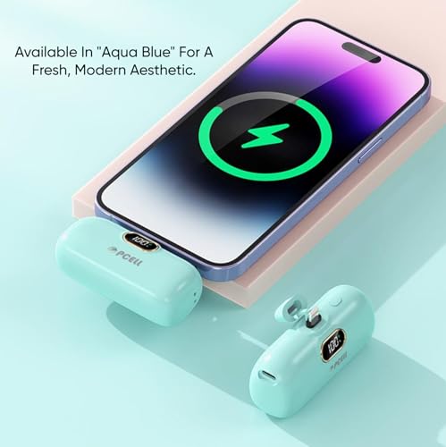 Image of Powerpod 5000mAh 22.5W Fast Charging Nano Powerbank, in-Built Type C Input /Output Pin, Type C PD Output, LED Battery Indicator, Compatible with Type C Smartphone, iPhone (Aqua Blue)