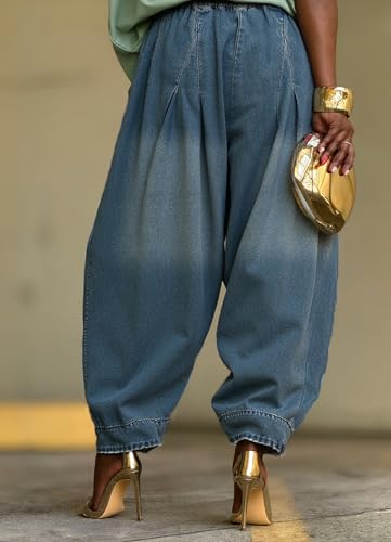 Women's Wide Leg Baggy Mid Rise Barrel Jeans Y2k Wash Vintage Harem Loose Cargo Pants Casual Boho Boyfriend Trousers2