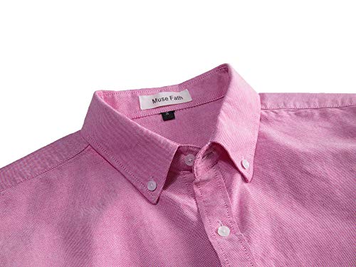 MUSE FATH Men's Oxford Dress Shirt-Cotton Casual Long Sleeve Shirt-Button Down Wedding Dress Shirt-Pink-S — view 2