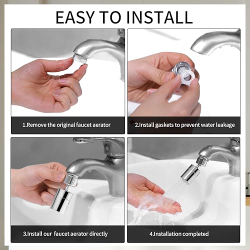 360° Wasserhahn Aufsatz Schwenkbar, M22/M24 Drehbare Wassersparer Verlängerung, Perlator mit Zwei Strahlarten, Strahlregler Wasserhähne für Küche Bad Aufsatz