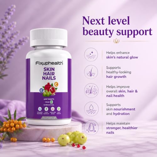 Image of Fixuphealth Hair Skin Nails Supplement | Biotin Tablets for Hair Growth with Glutathione, Vitamin B12 & Pomegranate Extract | Hair Vitamins for Men & Women | Healthy Hair, Skin & Nails | 60 Tablets