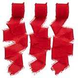 Chiffon Ribbon, 3 Rolls 21 Yards Red Handmade Fringe Chiffon Silk Ribbon 1.5' x 7Yd Ribbons Set for Wedding Invitations,Christmas, Bridal Bouquets, Gifts Wrapping, DIY Crafts