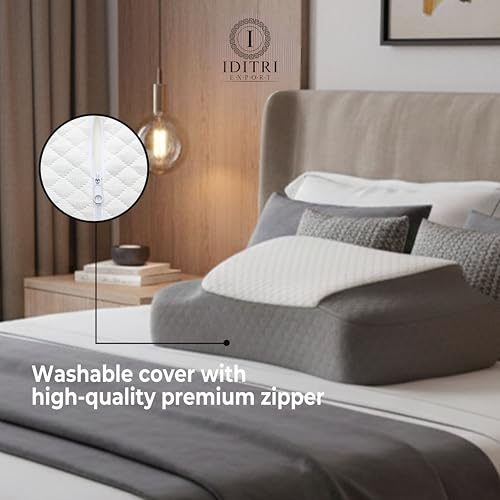 Image of Ergonomic Memory Foam Pillow, 60 x 38 x 15 cm, ARC Neck Support for Shoulder Pain and Stiff Joints, Helps Reduce Snoring and Headache, 3D Air Layer Breathable Mesh Cover, White Grey