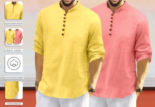 Image of ROYALSCOUT Men's Cotton Polyester Blend Solid Regular Fit Full Sleeve Short Kurta | Ethnic, Lightweight Summer Kurta for Daily & Occasion Use