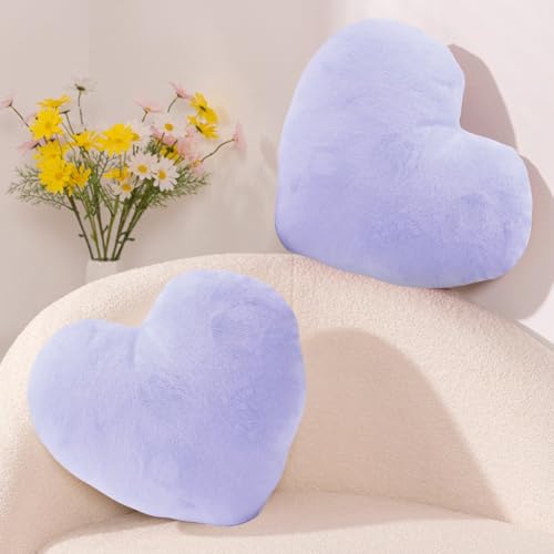 Herz Kissen Dekokissen 46x36 cm Plüsch Dekokissen Herz Kissen für Wohnzimmer Sofa (Lila)