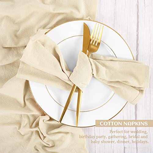 Showgeous 12 Pack Cloth Napkins 100% Cotton Napkins 16"X16" Stonewashed Cloth Dinner Napkins Rustic Wedding Napkins Soft Washable Thick Table Napkins For Dinner Parties Wedding Decoration(Champagne) #TOP2