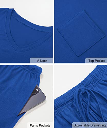 Image of RUBZOOF Women's Short Sleeve Pajama Sets with Pockets Casual V Neck 2 Piece Lounge Sets S-3XL