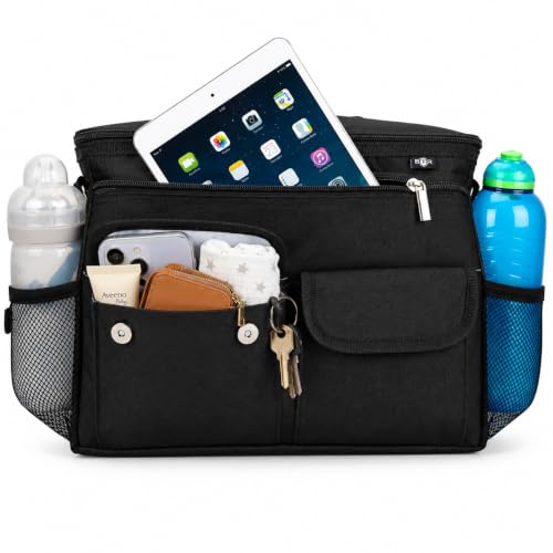 BTR Kinderwagen Organizer und Buggy Organizer und Kinderwagen Taschen plus 2 x Kinderwagen Clips. Schwarz. – Ansicht 4
