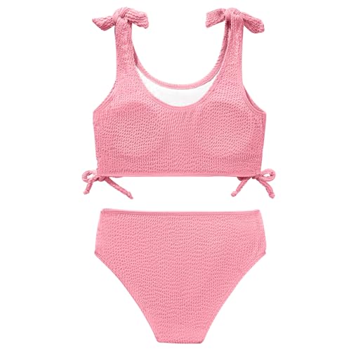 Girls 2 Pieces Swimsuits Solid Swimwear Bowknot Shoulder Strapes Bikini Set 9-16 Years Teen Girl Summer Bathing Suit4