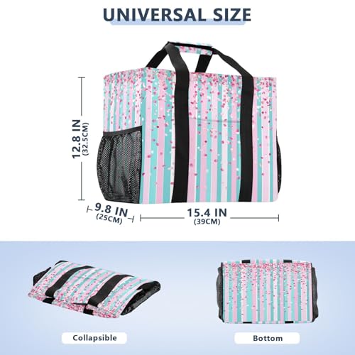 Petals Stripes Reusable Grocery Bags Large Tote Bag Waterproof Canvas Organizer for Beach Picnic Laundry Travel3
