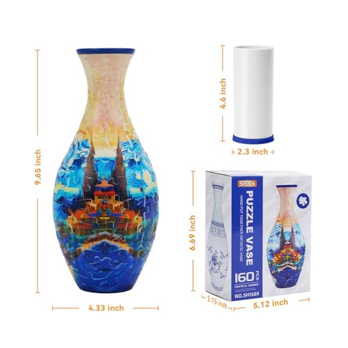 Image of 3D Puzzle Planter Vase for Home Decoration, 160 Pieces DIY Flower Vase - Perfect Housewarming Gift(Starry Night Castle)