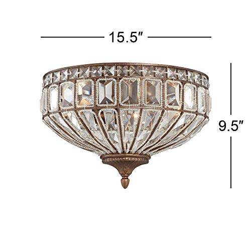 Vienna Full Spectrum Ibeza Close To Ceiling Light Flush Mount Fixture Mocha Brown 15 1/2" Wide Square Cut Clear Crystal Glass Bowl For House Bedroom Hallway Living Room Bathroom Dining Kitchen #TOP6