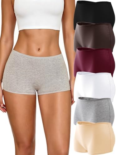 ALL OF SHE Boxershorts Damen Baumwolle Pantys Frauen Hohe Taille Hotpants | Baumwoll Unterwäsche Damen,Unterhosen 6er Pack, Bedeckt das Gesäß Vollständig, Schlüpfer bequem, ideal f