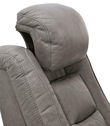 Signature Design By Ashley The Man-Den Leather Power Recliner With Adjustable Headrest & Wireless Charging, Gray #TOP2