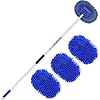 Brosse Lavage Voiture 160cm - Manche Télescopique - 3 Têtes Microfibre - Nettoyage Intérieur/Extérieur