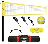 Volleyball Net Outdoor - Portable Volleyball Set for Backyard with Professional Volleyball Net, Wrap Yarn Volleyball and Pump, Boundary Line, Carry Bag (Classic Yellow)