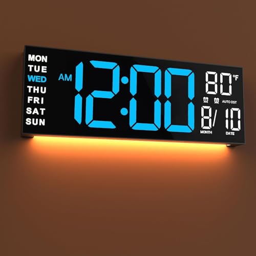 Image of JALL 16 inch Large Digital Wall Mount Clock, Count Down Timer, Alarm, Big LED, RGB Color, DST, Temperature for Living Room Classroom Desk, Xmas, Birthday Gift for Senior Mom Dad (Blue White, 16 inches)