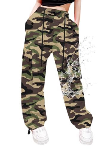 Image of Cromoncent Cargo Pants Girls & Women Parachute Pants Y2K Baggy Rave Clothes Waterproof with Pockets, 6 Years - 3XL