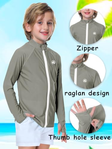 Image of AOBUTE Unisex Kids Zipper Rash Guard Boys UPF 50+ UV Protection Sun Shirt with Thumb Hole 3-12 Years