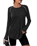 Crewhpo Camiseta Deportiva Manga Larga para Mujer Camisetas Deporte Cuello Redondo Ligero UPF 50+ Ropa de Entrenamiento Running Gimnasio Yoga Top