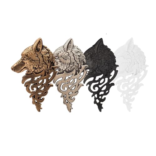 Image of WCRAZYE Vintage Wolf Head Lapel Brooch Set for Men Women Antique Animal Dire Wolf Head Coyote Antique Retro Lapel Brooches Badge Men's Suits Buckle Neckwear Accessories