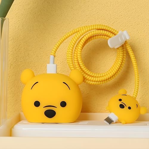 Image of Cable Protector for Apple iPhone Charger 20W /18W Type C, 3D Cute Cartoon Case Adaptor Cover Full Cable Connection Protectors Protective Protection Wire Sleeves Guard (Winnie the Pooh)