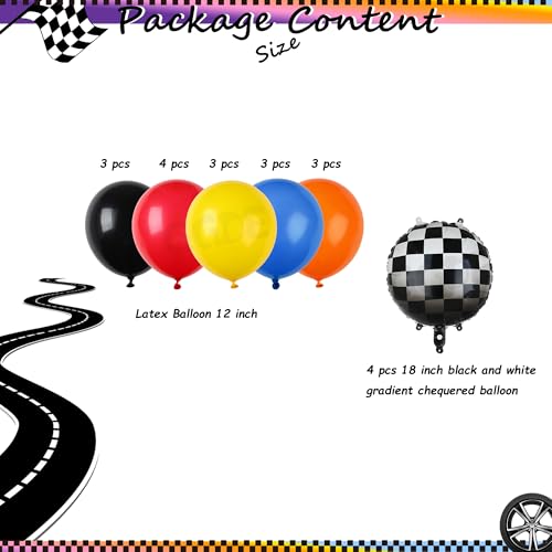 Image of Hot Car Balloon Bundle 20 Pcs Checkered Balloons Latex Balloon Orange Blue Black Red Yellow Boy 1st 2nd Hot Race Ca Fast One Two Fast Theme Wheels Race Car Birthday Party Decor Supplies Kit