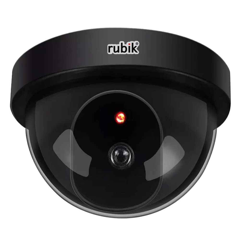 Rubik Dummy Security Cameras with Flashing LED Light Fake CCTV Surveillance Simulation Camera Security Indoor Dome Camera with LED Light (Basic, Black)