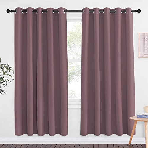 NICETOWN Blackout Curtain Panels for Bedroom - Grommet Room Darkening Noise Reducing Thermal Insulated Solid Privacy Window Treatments for Living Room (1 Panel, W66 x L72, Dry Rose)