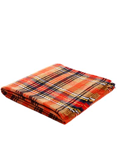 Bess Bridal Women's Plaid Blanket Winter Scarf Warm Cozy Tartan Wrap Oversized Shawl Cape (One Size, Orange) - Thumbnail 4