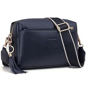 Damen Handy Umhängetasche,Veganem Leder Crossbody Schultertasche,Breiter Riemen Abendtasche mit drei Reißverschlussfächern Handtaschemit mit Kartenschlitz Verstellbar Abnehmbar Schultergurt