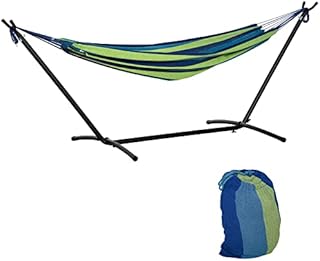 Outsunny 294 x 117cm Hammock with Stand Camping Hammock with Portable Carrying Bag, Adjustable Height, 120kg Load Capacity, Green Stripe