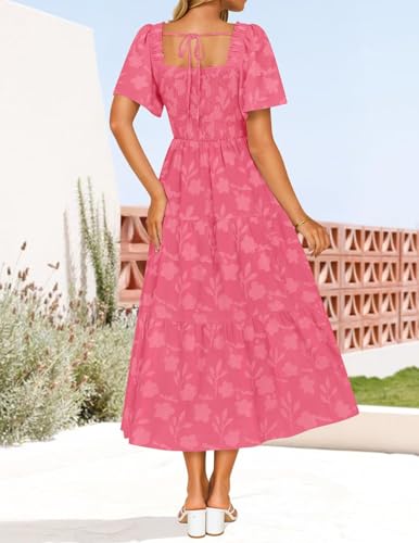 Image of ZESICA Wedding Guest Dresses for Women Summer 2026 Boho Floral Midi Dress Flowy Beach Vacation Graduation Long Dresses