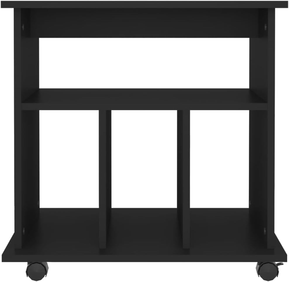 Modern Black Rolling Storage Cabinet with Three Compartments Engineered Wood Mobile Office Organizer