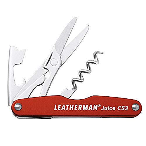 LEATHERMAN - Juice CS3 Multitool with Spring-Action Scissors, Bottle Opener and Corkscrew, Built in the USA, Cinnabar Orange