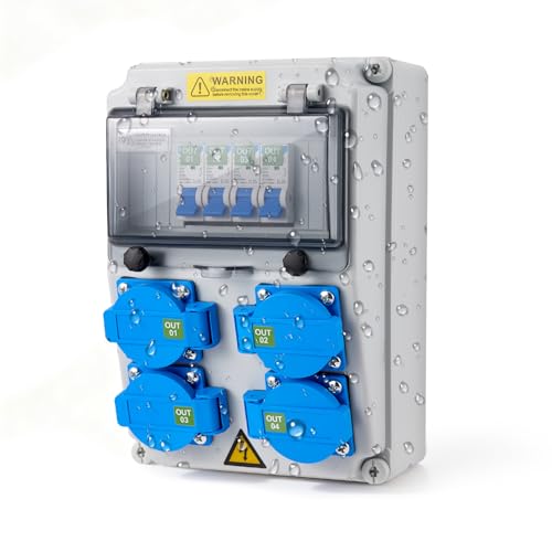 Coffret Électrique de Chantier 230 V Tableau Électrique Répartiteur Mural avec Disjoncteur Répartiteur de Courant 16 A IP67 Distributeur de Courant Électrique avec Disjoncteur Coffret Chantier