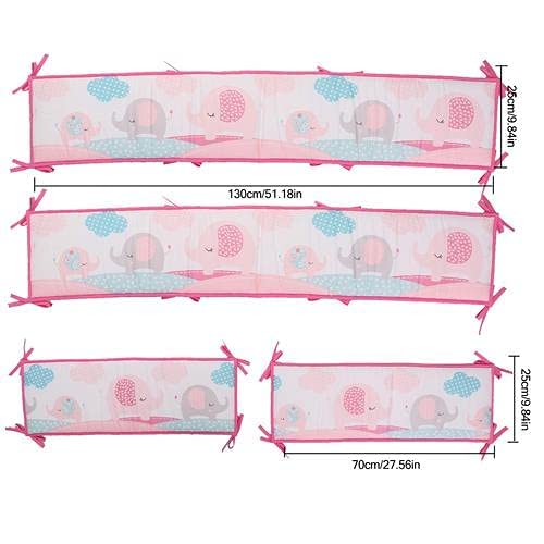 Cotton Crib Bumper Pads for Baby Boys Girls, 4 in 1 Breathable Safe Anti-Bump Crib Bumpers Baby Crib Protective Cushion Liner Soft Cot Protector Padded Crib Liners for Toddler Bed Accessory (E)