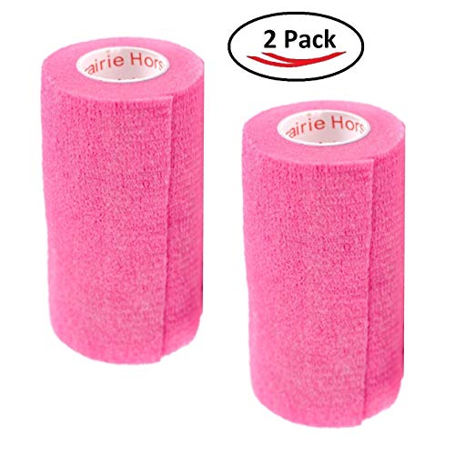 Image of Vet Wrap Tape (Neon Pink) (2 Pack) (4 Inch x 15 feet) Self Adhesive Adherent Adhering Cohesive Flex Self Stick Bandage Grip Roll Dog Cat Pet Horse