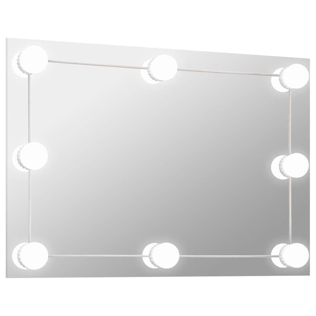 KGHFDVB Rectangular Glass Wall Mirror with LED Lights for Bedroom, Stick-On Makeup Mirror with Adjustable Color Modes, Contemporary Design for Living Room or Dressing Room