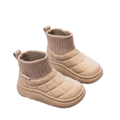 Botas de nieve de color sólido para niños y niñas de invierno para niños y niñas, botas cálidas antideslizantes con engrosamiento de lana, caqui, 35 EU