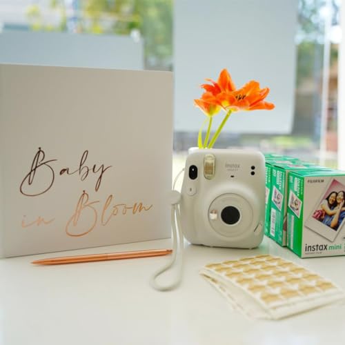 Image of Calculs Baby in Bloom Baby Shower Guest Book, Rose Gold | 8.5-inch square hardcover keepsake book, 32 blank sheets for messages and instant photos, pen included