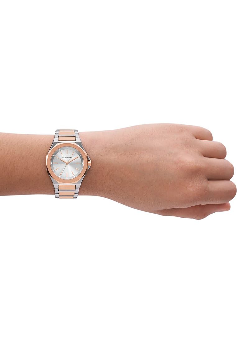 Armani Exchange Orologio da donna, Movimento al quarzo a tre lancette e cassa da 34 mm con cinturino in acciaio o pelle
