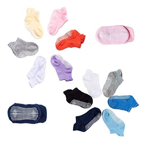 Toddler Baby Girls Socks with Grippers Non Slip Anti Skid Ankle Socks for girls 2t 3t 18-24-36 Months(6-12 pairs)