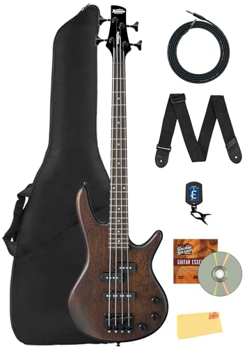 Ibanez GSRM20B SR Gio miKro Short-Scale Bass Guitar - Walnut Flat Bundle with Gig Bag, Tuner, Strap, Cable, Austin Bazaar Instructional DVD, and Polishing Cloth
