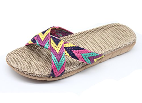 FRALOSHA Women's Summer Slippers Flax Cross House Shoes Indoor Breathable Outdoor Sandals3