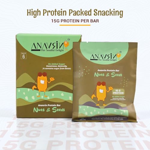 Image of ANAVRIN Choco Nuts & Seed Protein Bar - 15g Protein, 4g Fibre in each Bar (6 Bars x 50gm) No Added Sugar, No Soy, No Preservatives Gluten Free High Protein Energy Bar, Healthy Snack