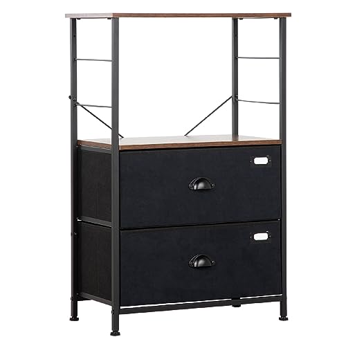 Listado de Estructuras, baldas y cajones los preferidos por los clientes. 48 Kingshouse | Cómoda Cajonera Mesita de Noche con 2 Cajones – Tela Polipropileno – 55x30x84.5 cm – Estante Abierto y Estructura de Acero – Cajones con Identificadores –...