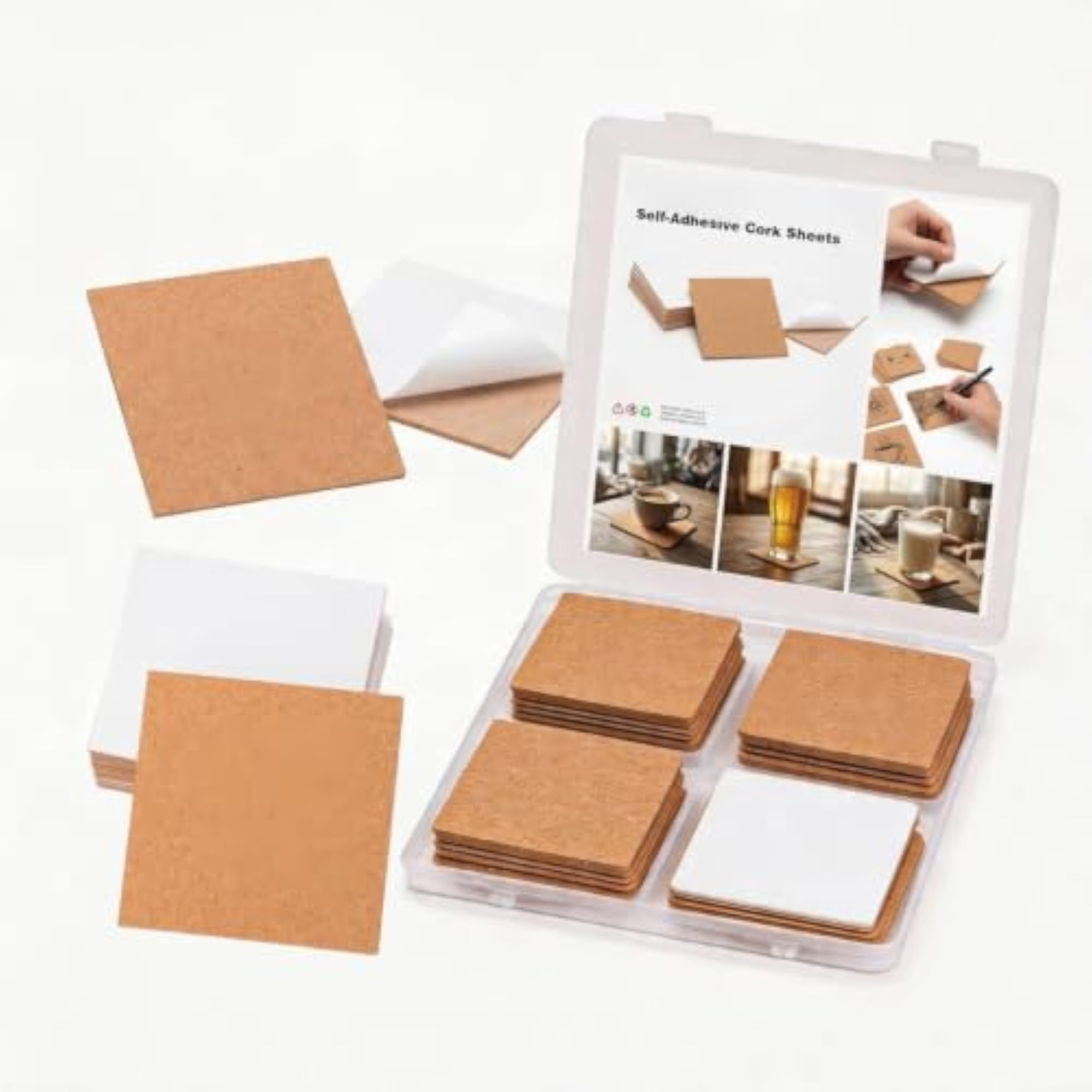 50 Pieces Peel-and-Stick Self-Adhesive Cork Tile DIY Friendly