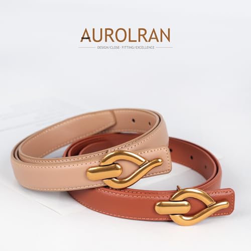 Image of Women's Fashion Classic Metal Buckle Leather Belt with Jeans Dress