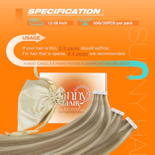 Image of Sunny Hair Tape in Hair Extensions Human Hair Blonde 20Pcs for Photo Days